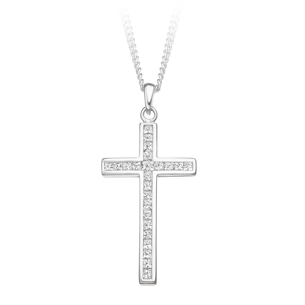 Silver diamond on sale cross pendant