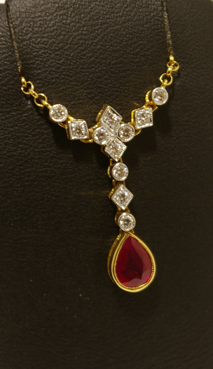 Ruby and Diamond Drop Necklace 18ct Yellow Gold