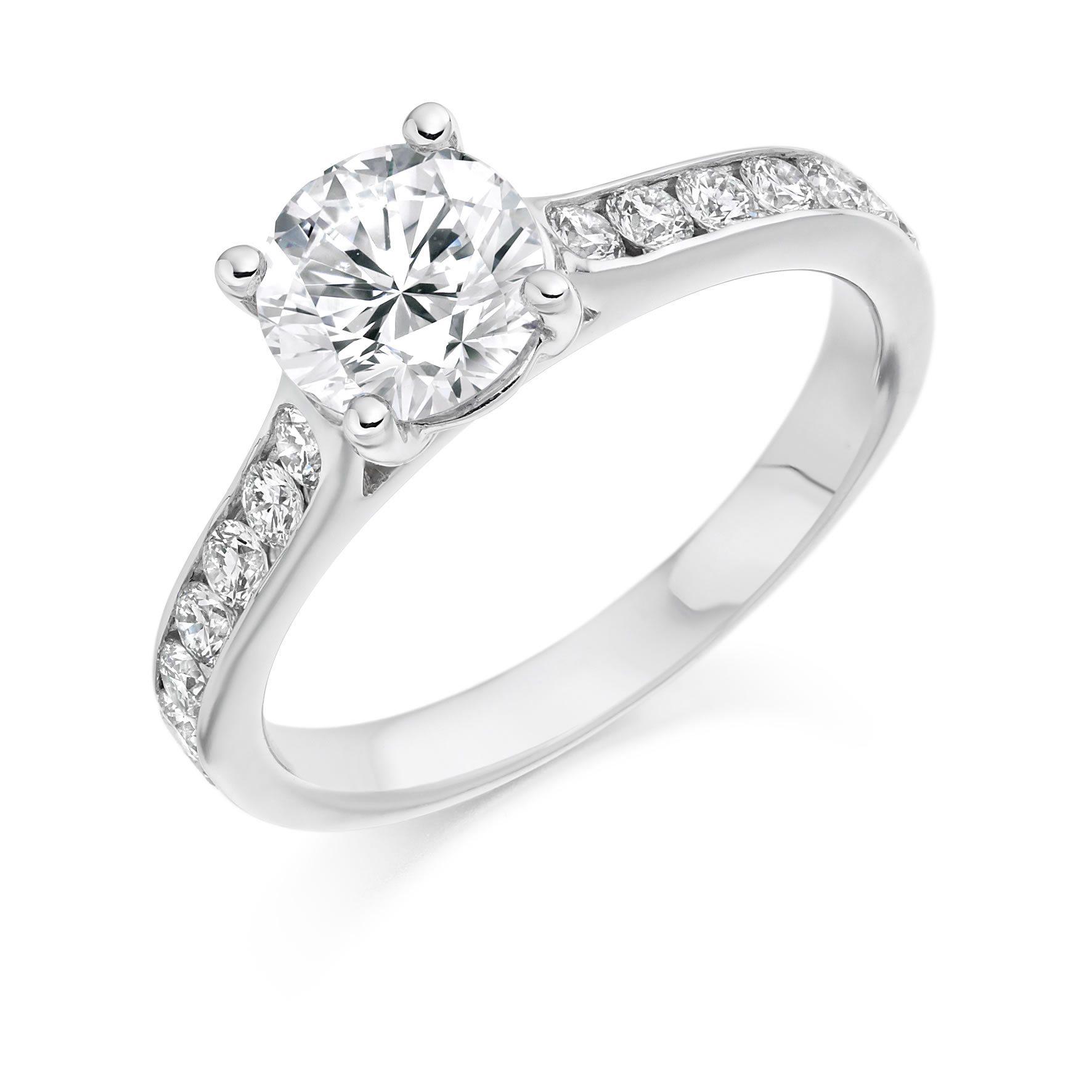 Raphael Engagement Ring, Round Brilliant Diamond Solitaire with Round Brilliant Stone Set Shoulders
