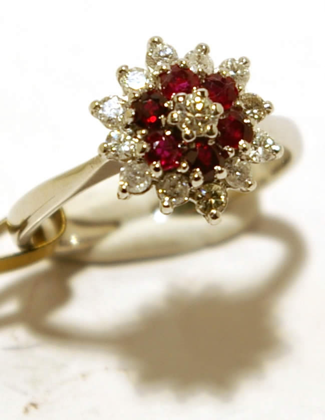 Ruby and Diamond 18ct Stepped Cluster in White Gold