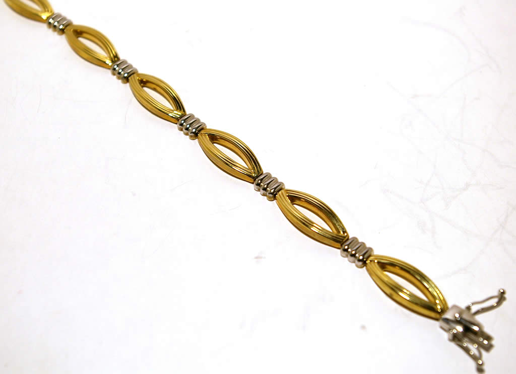 18ct Yellow and White Gold Italian Bar and Loop Bracelet