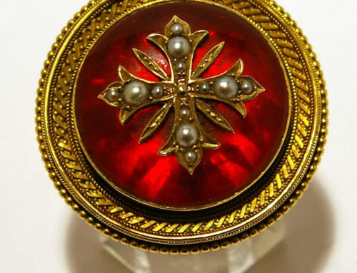 Garnet and Seed Pearl Yellow Gold Brooch