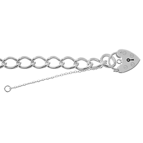 Silver Ladies Charm Bracelt With Heart Padlock G2093 Am